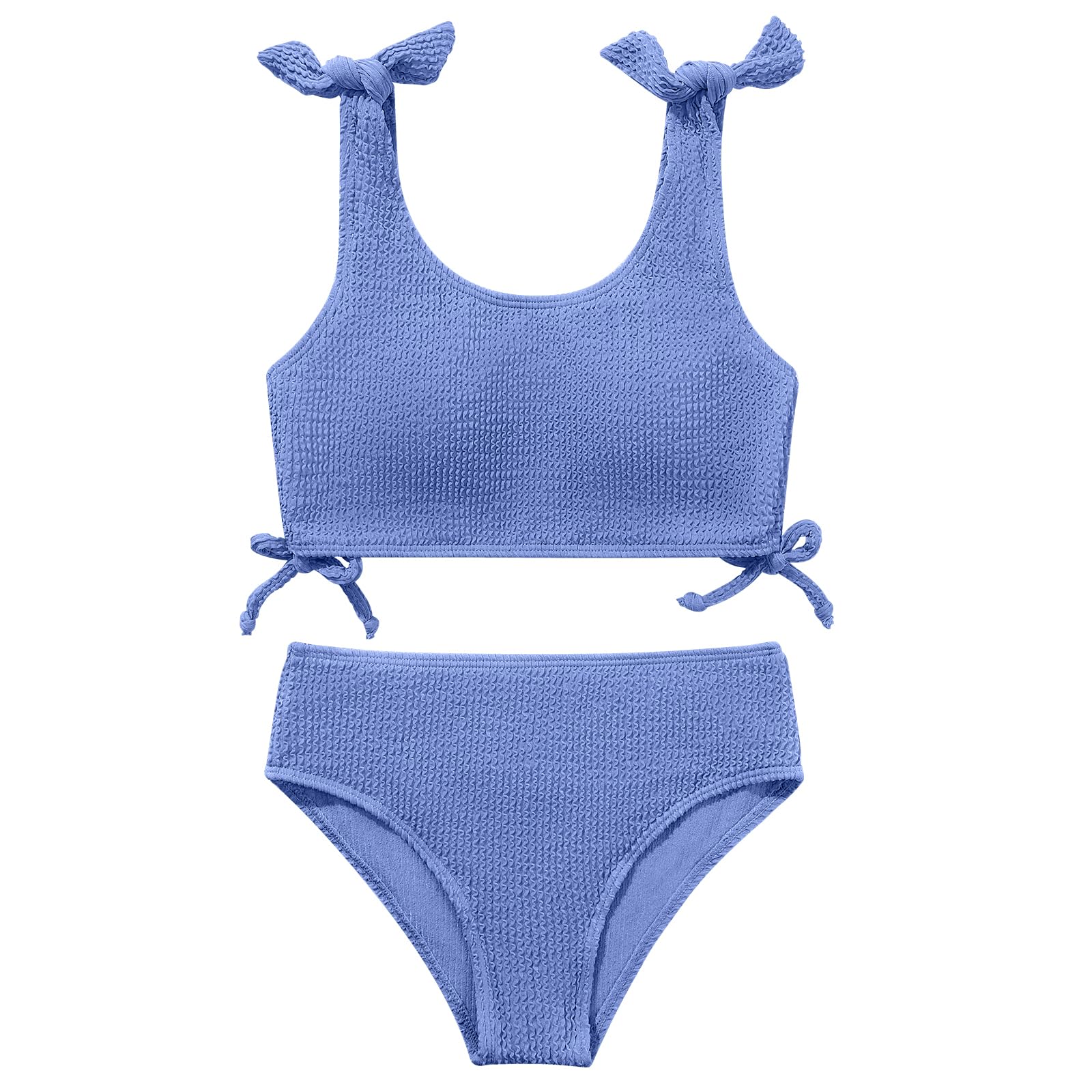 Bkixhv Girls 2 Pieces Swimsuits Solid Swimwear Bowknot Shoulder Strapes Bikini Set 9-16 Years Teen Girl Summer Bathing Suit