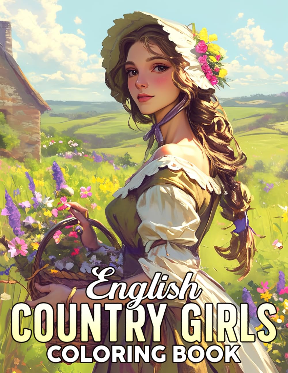 English Country Girls Coloring Book: Rustic Coloring Pages Featuring Rural Women Blooming Fields and Peaceful Farm Life for Adults and Teens to Unwind Recharge and Get Creative