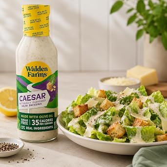 Walden Farms Caesar Dressing 12 oz. Bottle (3 Pack) - Creamy & Light Tangy Flavor, 1g Net Carbs Condiment, Kosher Certified - Natural Topping for Salads, Pasta, Burger, Marinade for Chicken and More