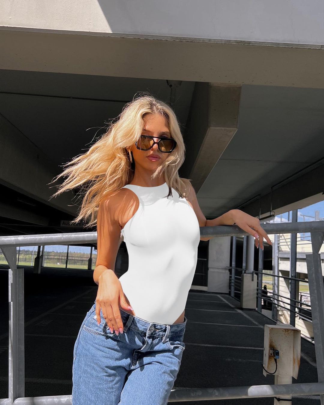 Women's Tummy Control Shapewear Bodysuit High Neck Seamless Body Shaper Sleeveless Racerback Thong Body Suit Tank - Image 4