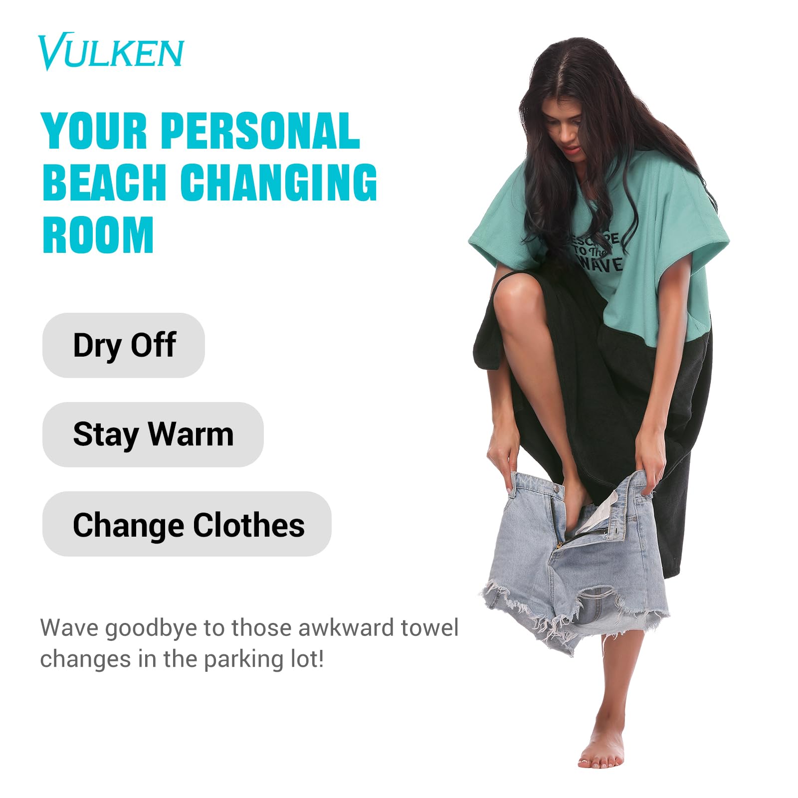 Vulken Bademantel mit Kapuze Surf Poncho zum Umziehen Public Men L/XL Large Petrol