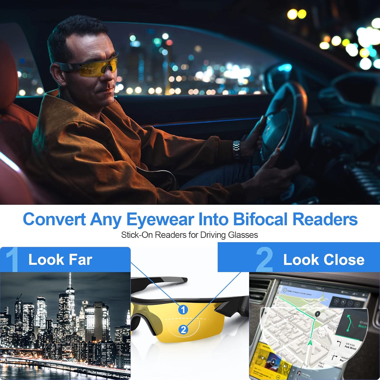 OKH 2-pack Stick-on Bifocal Lenses Reader, Adhesive Magnifying Reading Lenses for Glasses Goggles, No Water Needed - Image 2