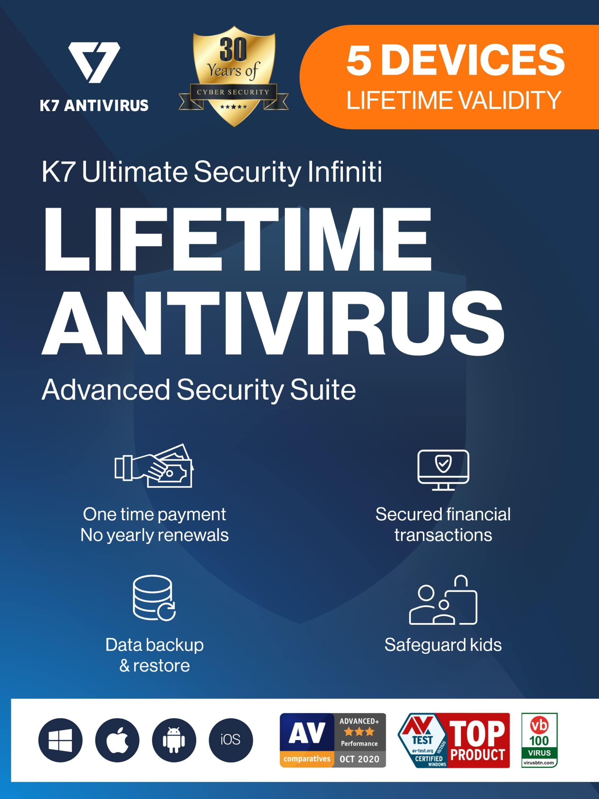 K7 Ultimate Security Infiniti Antivirus 2026| Lifetime Validity, 5 Devices|Threat Protection,Internet Security,Data Backup,Mobile Protection| Windows laptop,PC, Mac®,Phones,Tablets,iOS| 2 hrs Email Delivery