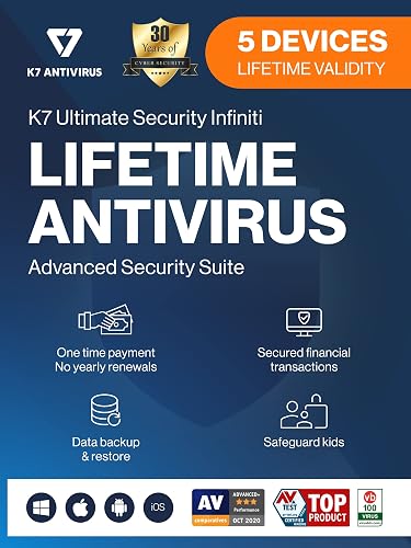 K7 Ultimate Security Infiniti Antivirus 2026 for Lifetime Validity | 5 Devices | Threat Protection ,Internet Security ,Data Backup ,Mobile Protection| laptop ,PC, Mac® ,Phones ,Tablets ,iOS | 2hr Email Delivery