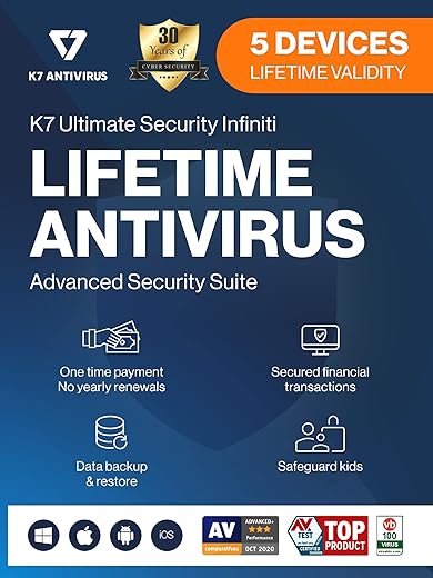K7 Ultimate Security Infiniti Antivirus 2024| Lifetime Validity, 5 Devices|Threat Protection,Internet Security,Data Backup,Mobile Protection|…