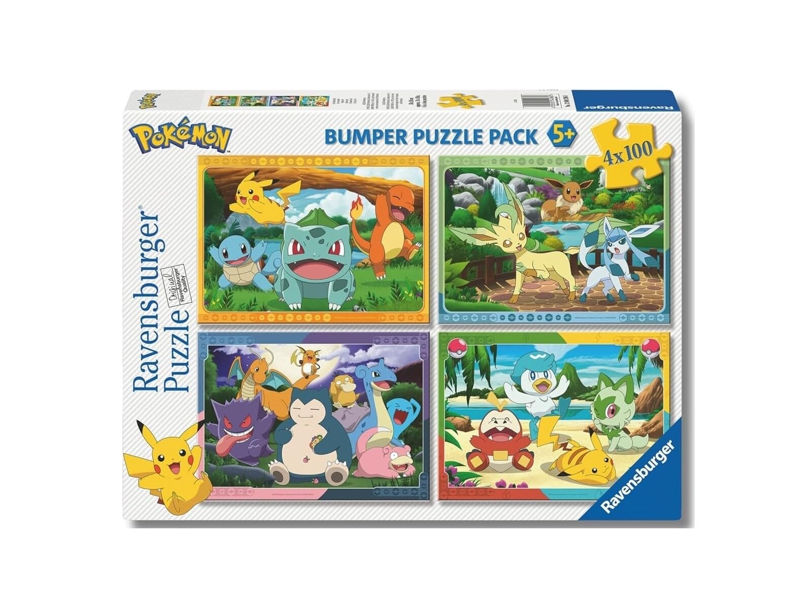 Ravensburger Puzzles für Kinder ab 5 Jahren, 4 x 100 Teile, Pokémon — 5-Jahres-Puzzle, Pokémon-Sammlung, beinhaltet 4 100-teilige Puzzles, Lernspiele und Geschenkideen