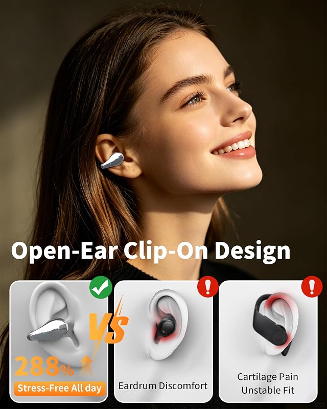 Ultra Open Ear Earbuds 2026 AI Translation Earbuds Real Time Clip on Earbuds Wireless Bluetooth Audifonos Traductores Inglés Español 50H Playtime Bone Conduction Headphones for Meeting Learning image 2