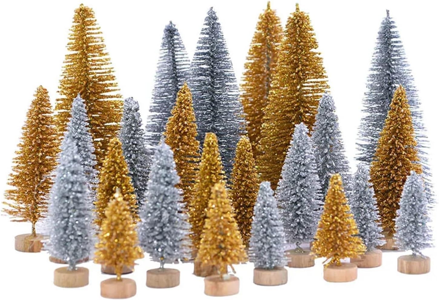 5Pcs 5-16cm Sisal Fiber Mini Christmas Tree Snow Frost Pine Tree DIY Craft Christmas Party Table Decoration Christmas Ornaments(16cm-Green)