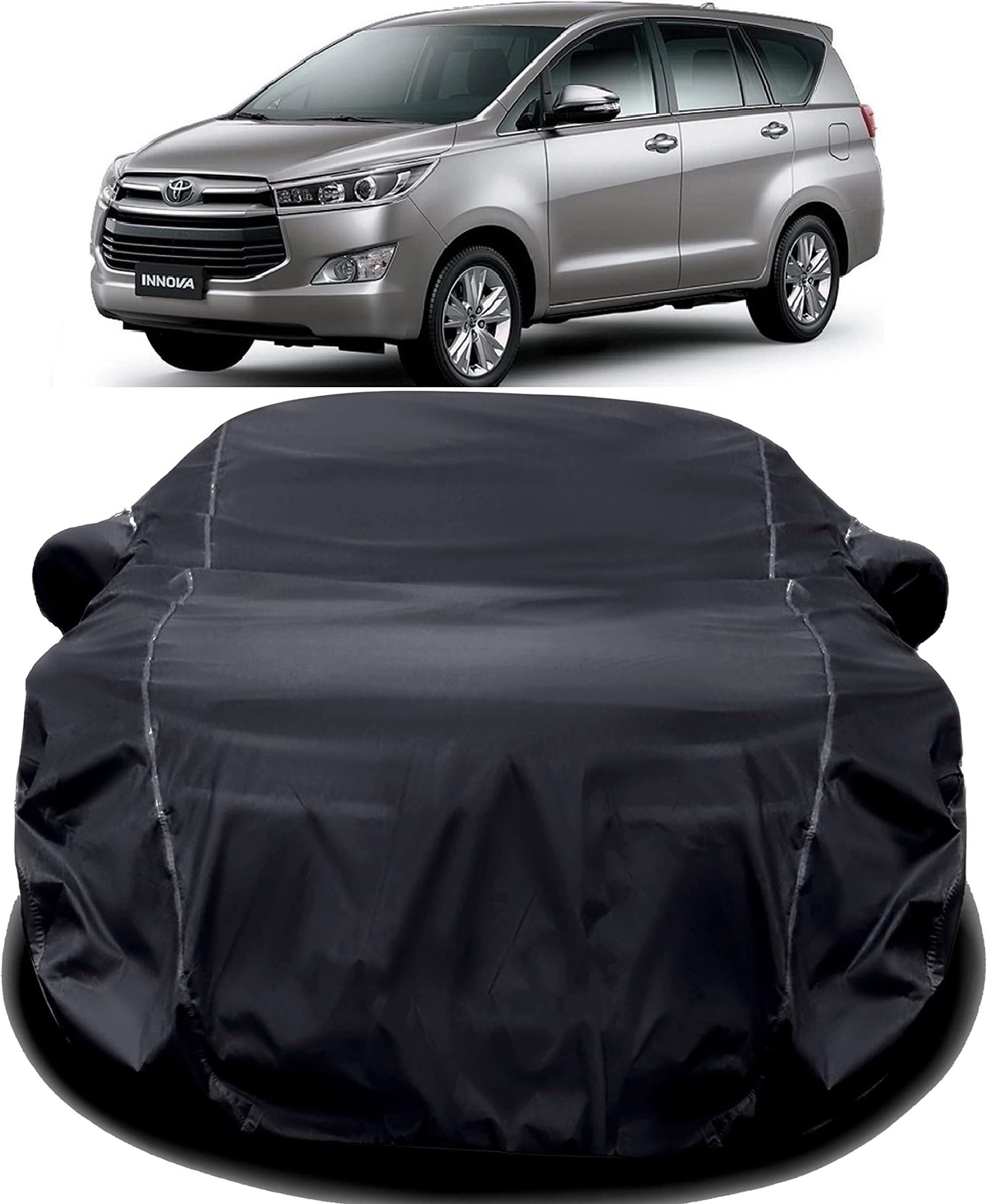 SMIKERS® Prime Quality 190T Imported Fabric Car Cover for Toyota Innova with Ultra Surface Body Protection (Black)
