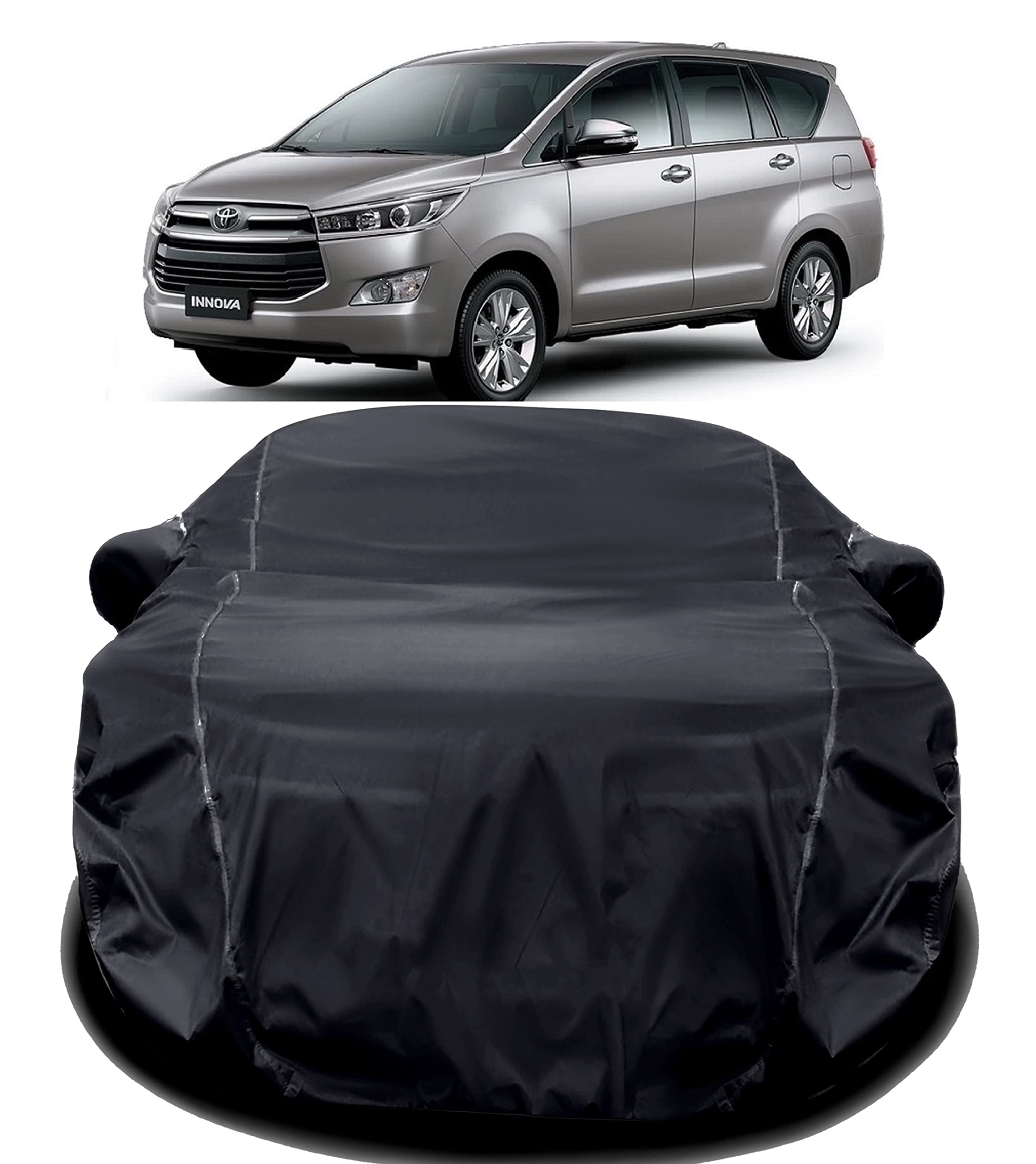 SMIKERS® Prime Quality 190T Imported Fabric Car Cover for Toyota Innova with Ultra Surface Body Protection (Black)