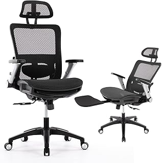COLAMY Silla de oficina ergonómica de malla con reposapiés, silla de escritorio ejecutiva de computadora con respaldo alto con reposacabezas y reposabrazos abatibles 4D, bloqueo de inclinación