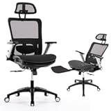 COLAMY Ergonomic Mesh Office Chair with Footrest&comma; High Back Computer Executive Desk Chair with Headrest and 4D Flip-up Armrests&comma; Adjustable Tilt Lock and Lumbar Support-Black