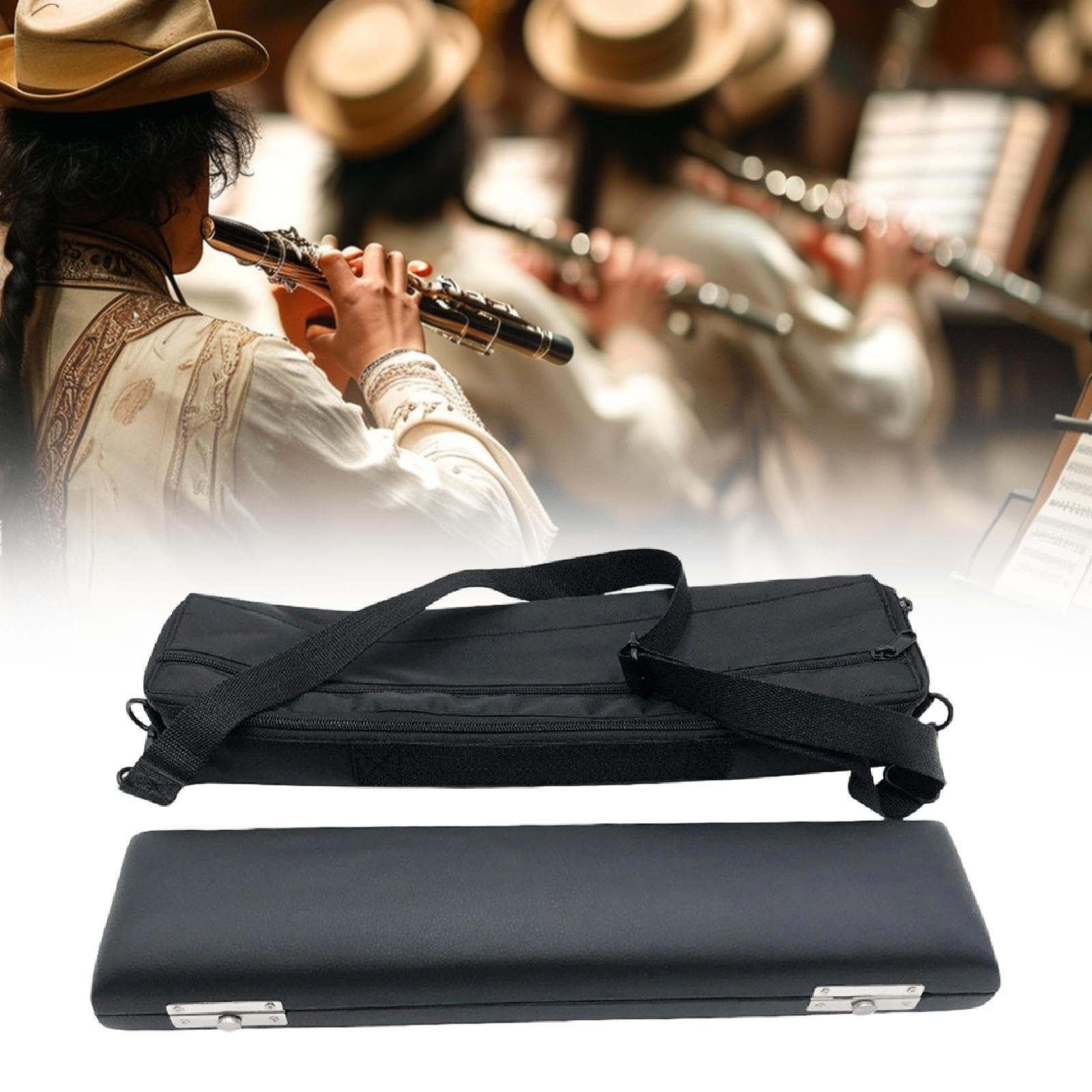Estuche para Flauta Bolsa Transporte Bolsa Almacenamiento Funda Instrumentos Musicales Material PU Cuero Acolchado Adecuado para Práctica, 17 Hoyos
