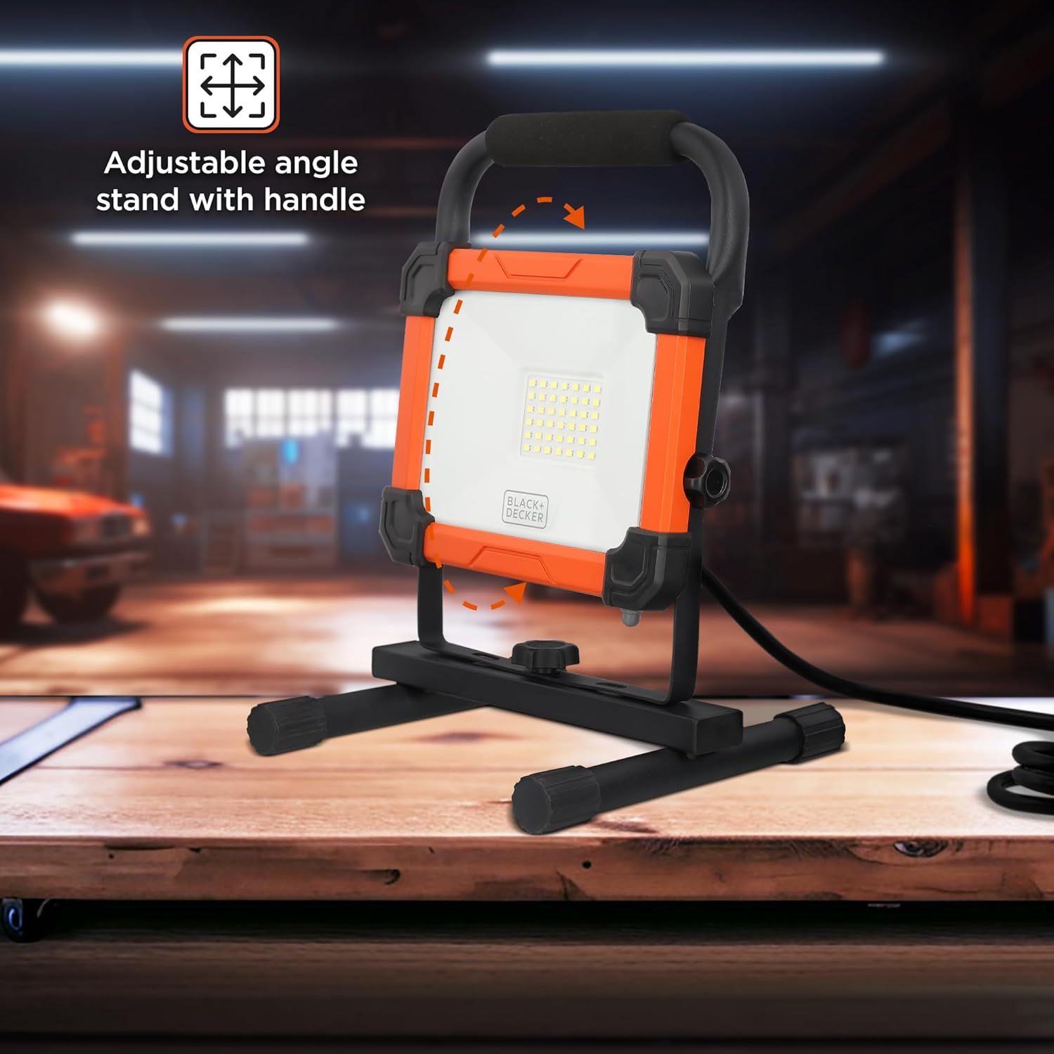 BLACK+DECKER LED Work Light, 3000 Lumens LED Panel Flood Light, IP65 Waterproof, Shock Resistant, 120° Beam Angle, ETL Certified, Pivoting H-Stand, Tripod Compatible, Compact & Portable, 120V Plug