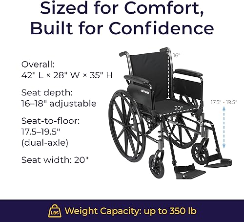 Miniatura 7 de Drive Medical Cruiser III Lightweight Wheelchair - Enhanced Mobility Support - Adjustable Seat & Arm Options - Durable Carbon Steel Construction