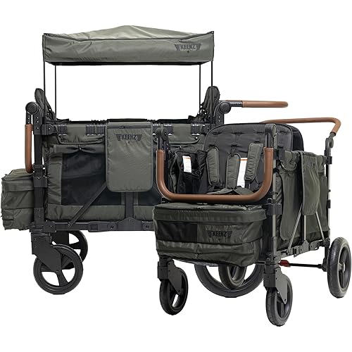 Keenz XC+ EVO - Luxury Comfort Stroller Wagon | Foldable 4 Passenger Quad Seater with Adjustable Canopy | Pine Green