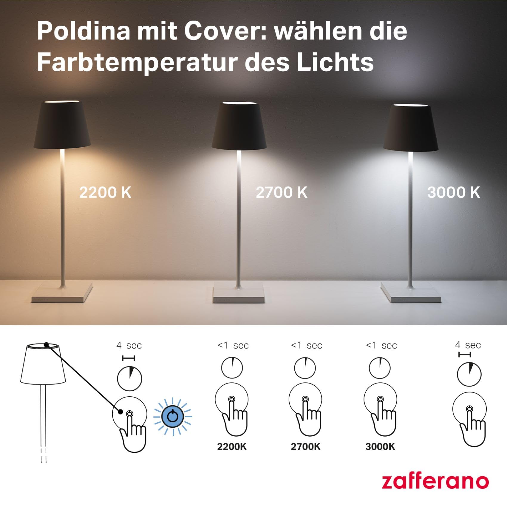 Zafferano, Poldina Pro Lampe mit Cover, Kabellose, Wiederaufladbare Tischlampe mit Touch Control, Auch für den Außenbereich Geeignet, Dimmer, 2200-3000 K, Höhe 38 cm, Weiß - Weihnachts-Süßigkeiten