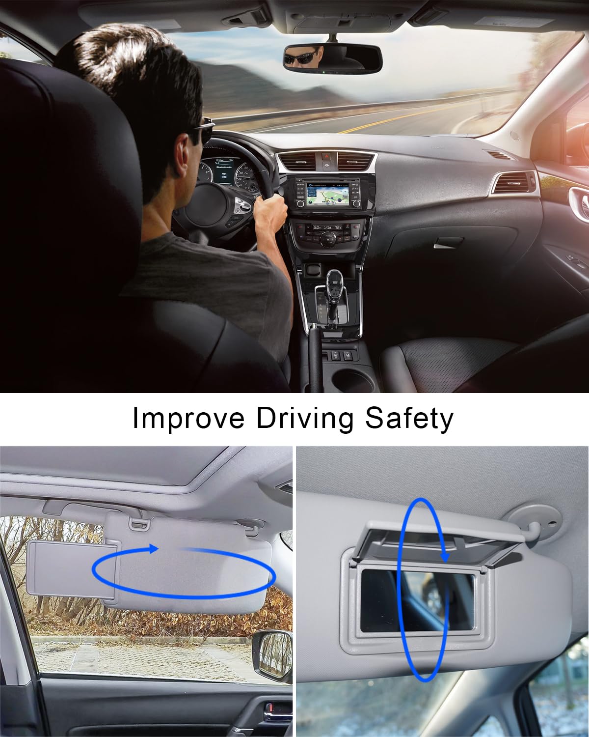Left Driver Side Sun Visor For Nissan Sentra 2013-2019 – With Vanity Light & Mirror, Gray (Replaces 96401-3SG8A)