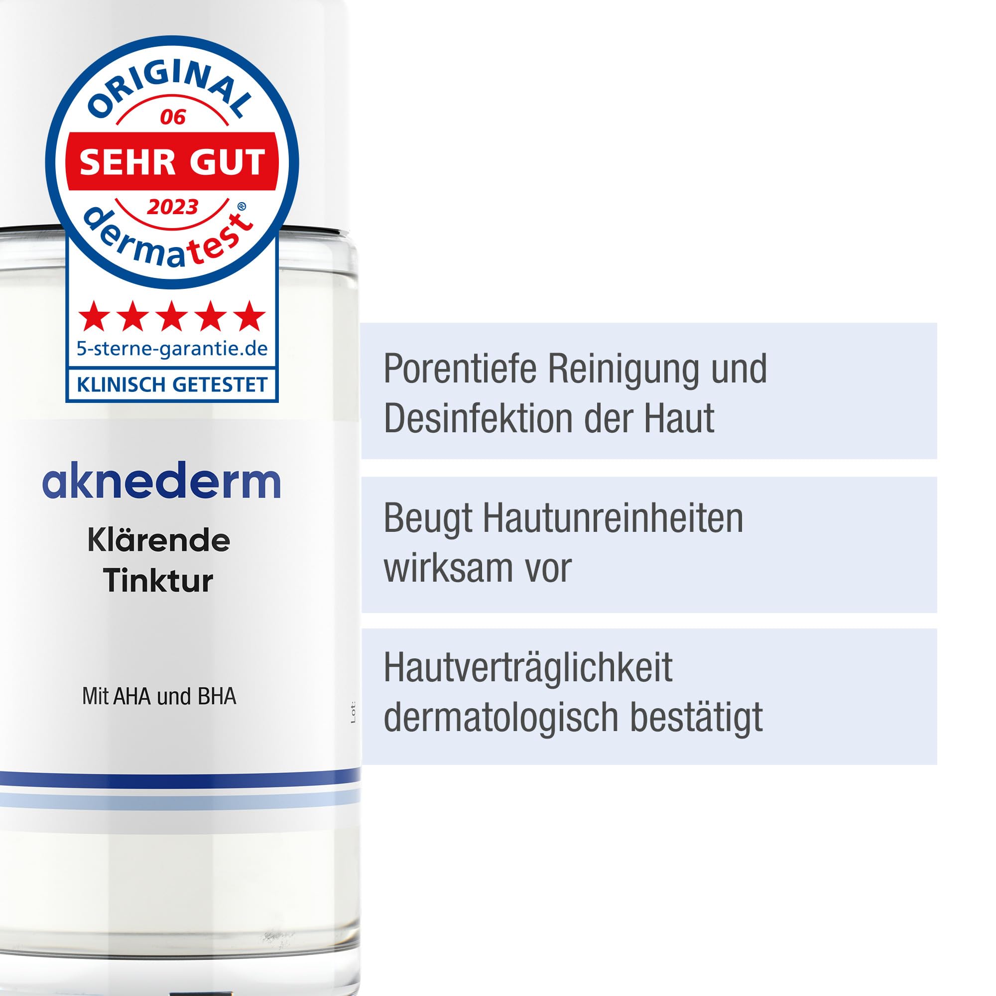 aknederm Tinktur 2x 50ml - mit Lactic Acid/Milchsäure (AHA) und Salizylsäure (BHA) - sanfte porentiefen Hautreinigung und Desinfektion - Zink Gesichtswasser für trockene/sensible & unreine Haut