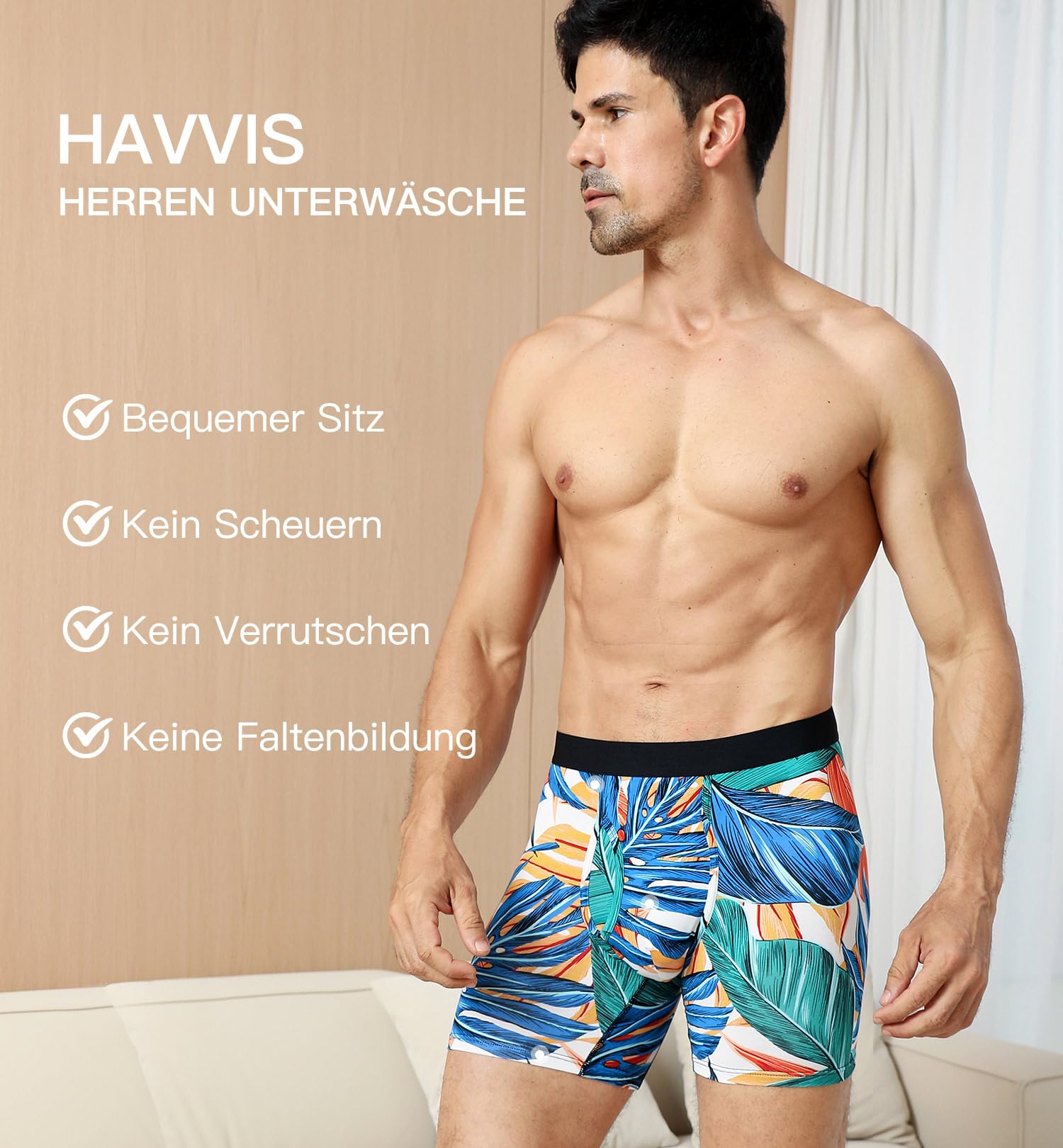 HAVVIS Bokserki męskie z bambusa, bielizna męska, super miękkie, oddychające, bokserki w stylu retro