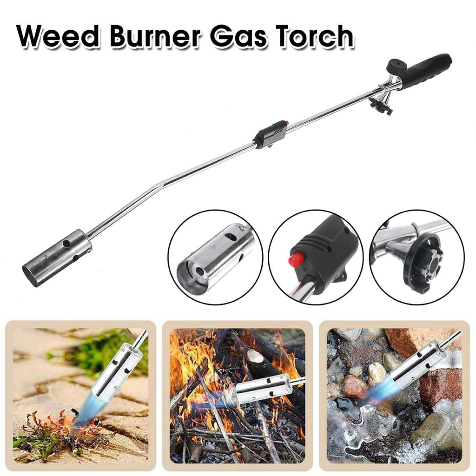 Bruciatore di propano, bruciatore per erbacce a torcia con valvola di controllo della fiamma e impugnatura ergonomica antiscivolo, 32 pollici/80 cm, con accenditore a pulsante