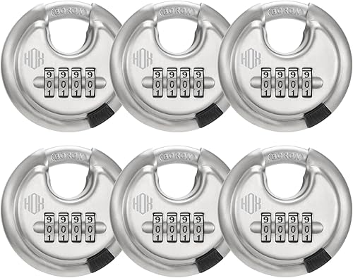 HOX Boron - Cerradura de disco de combinación de grillete, cuerpo de acero inoxidable de 2.47 pulgadas, resistente a la intemperie y anticortes para