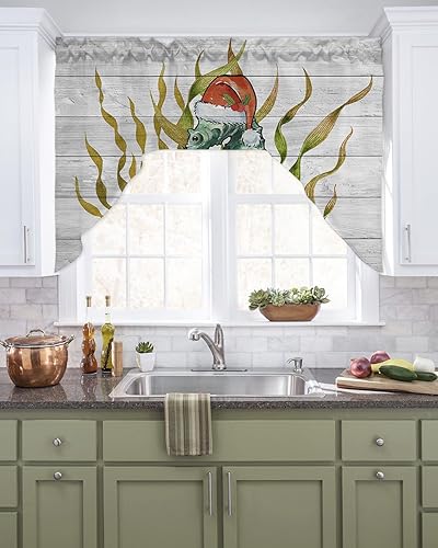 Miniatura 8 de Jolunifun Geometría - Cortinas de cocina con cenefa de festón rojo y negro, con bolsillo para barra, paneles de cortina para dormitorio, sala de