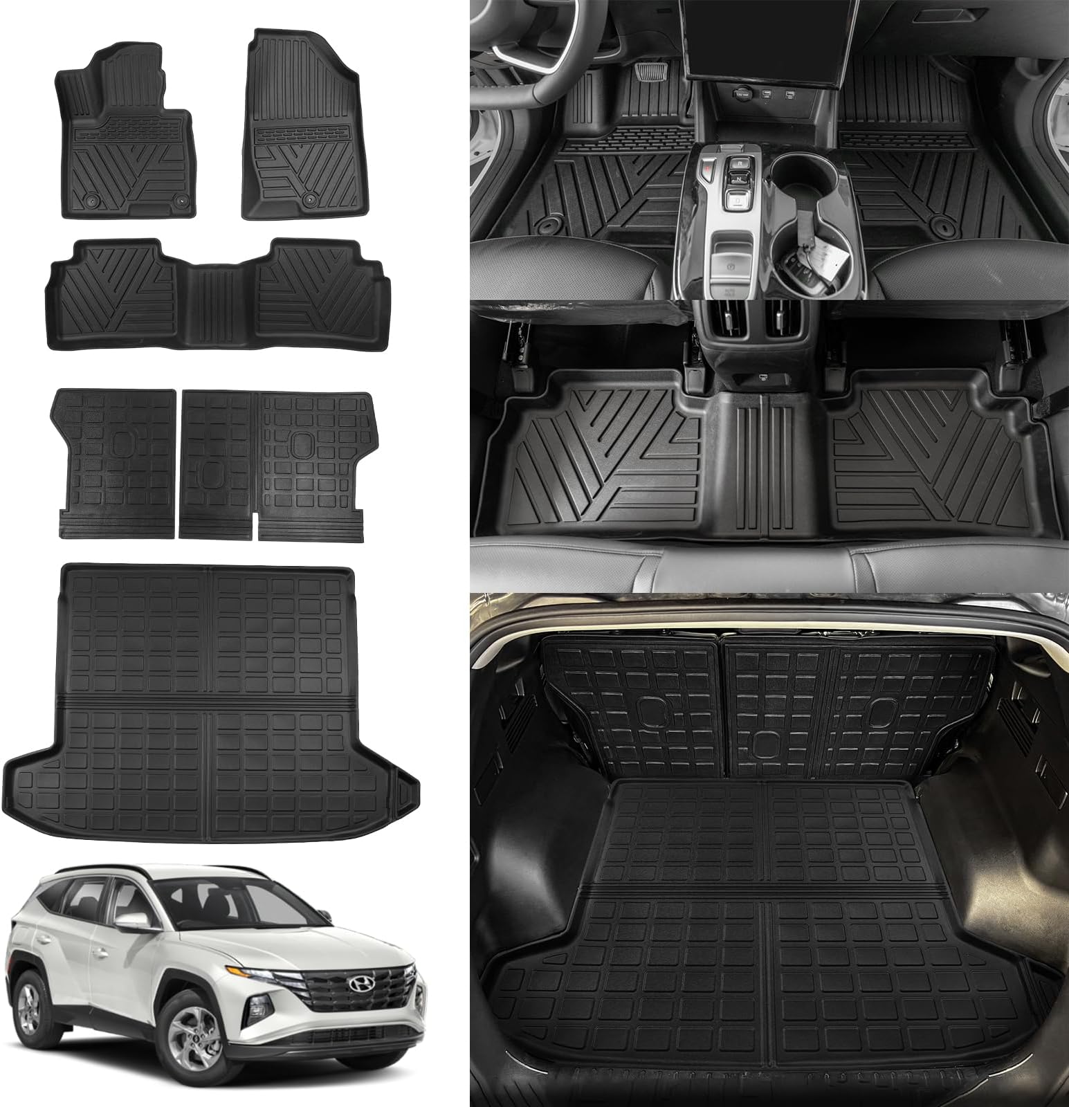 Amazon.com: Fits 2024-2022 Hyundai Tucson Floor Mats Front & 2nd Row ...