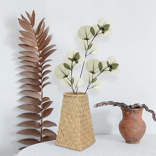 Miniatura 6 de DECHOUS Bote de basura tejido con paja: papelera tejida florero decorativo Contenedor decorativo Dormitorio Oficina Pequeños botes de basura Cesta