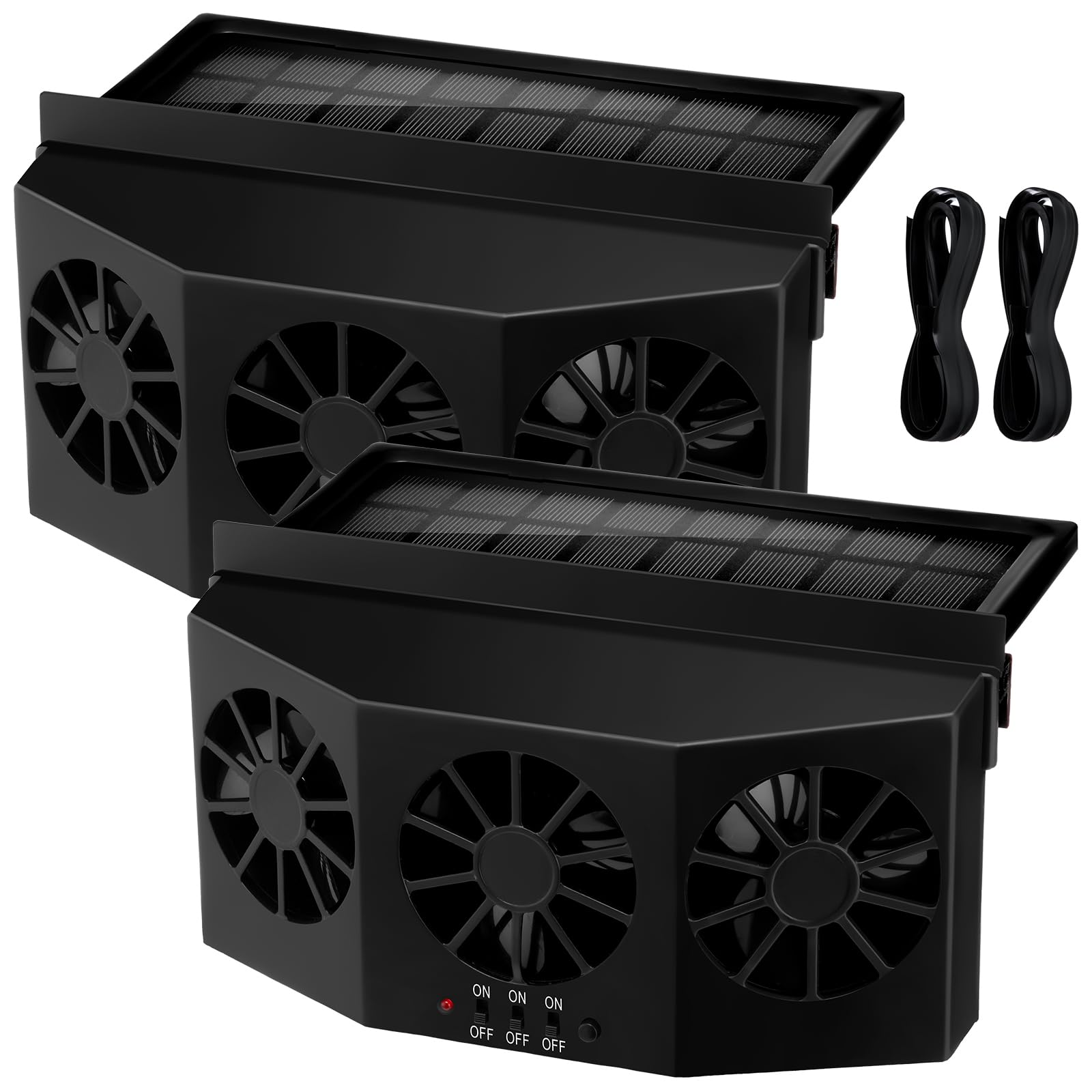 Photo 1 of Tujoe 2 Pack Solar Powered Car Exhaust Fan 3 Fans Car Window 4500 RPM Air Vent Radiator Solar Energy Cooling Vent Exhaust for General Types(Solar 3 Fans,Black)