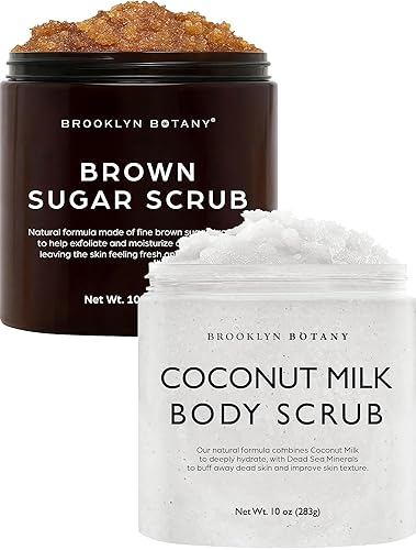 Brooklyn Botany Exfoliante corporal de azúcar morena y leche de coco, exfoliantes corporales y faciales, exfoliante hidratante para estrías, acné y
