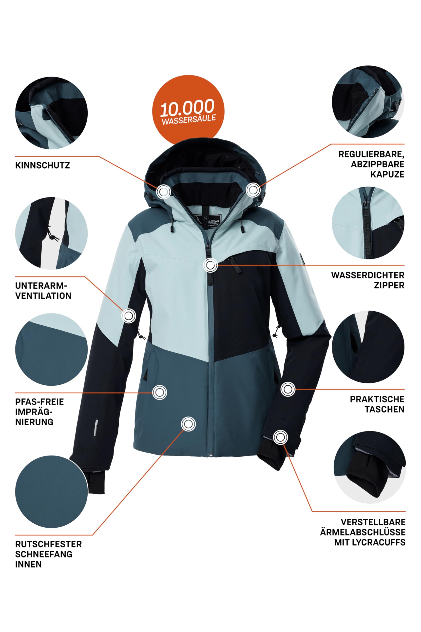 Killtec Damen Ksw 39 Wmn Ski Jckt Skijacke/Funktionsjacke mit abzippbarer Kapuze, Schneefang und Unterarmventilation