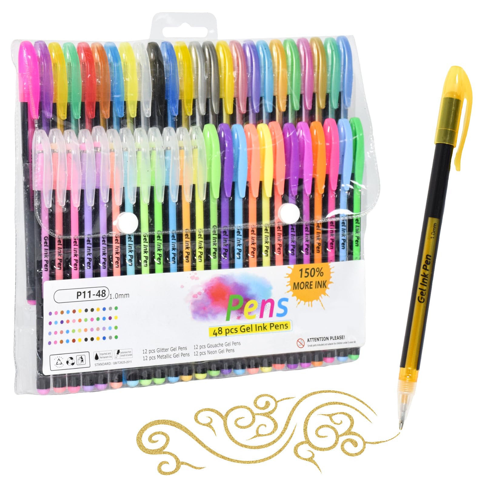 Marte Vanci 48 Pack Gel Pens, Gel Ink Pens Set with Glitter, Metallic, Neon & Pastel Colours 1.0mm Tip for Colouring Writing Adult Colouring Book Scrapbooking Christmas Crafts Gift Card Doodling