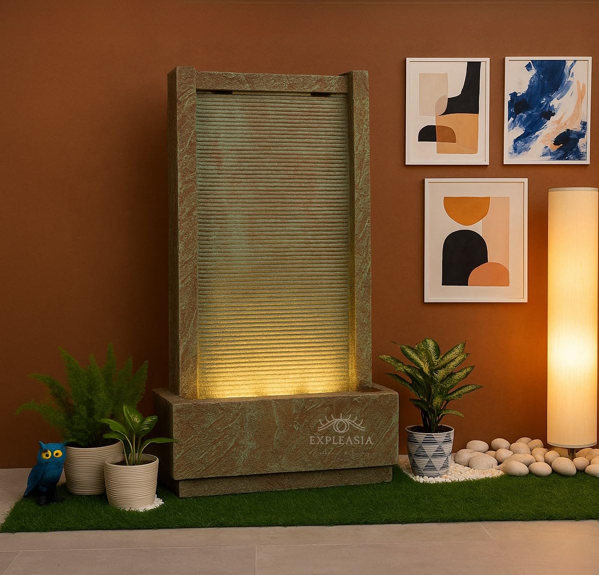 EXPLEASIA River-Slate Water Fall Water Fountain for Home, Office, Garden | Outdoor Fountain |Water Fountain Indoor Home Decor (Olive Green) (120H X66L x27B cm) Indian Handicrafts, Handcrafted