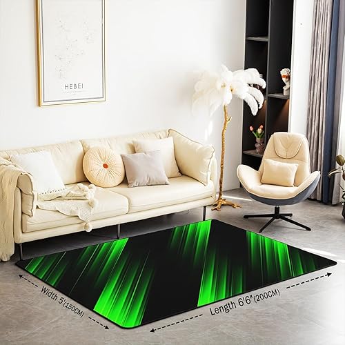 Miniatura 3 de Alfombra abstracta de arte moderno, alfombra de sala de estar para niños, niñas, mujeres, hombres, verde neón, negro, geometría, decoración de