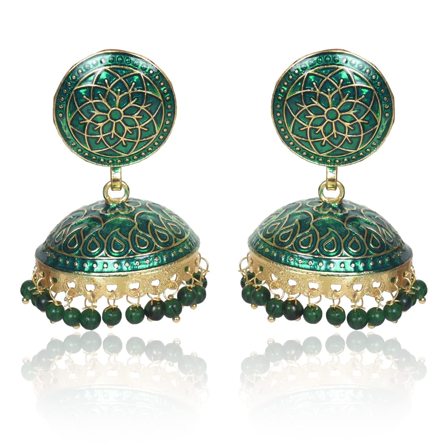 Nilus Collection Traditional Gold Plated Meenakari Handmade Jhumki/Jhumka Earrings for Women & Girls (Dark Green) (B0C6SXY57H) Amazon Price History, Amazon Price Tracker