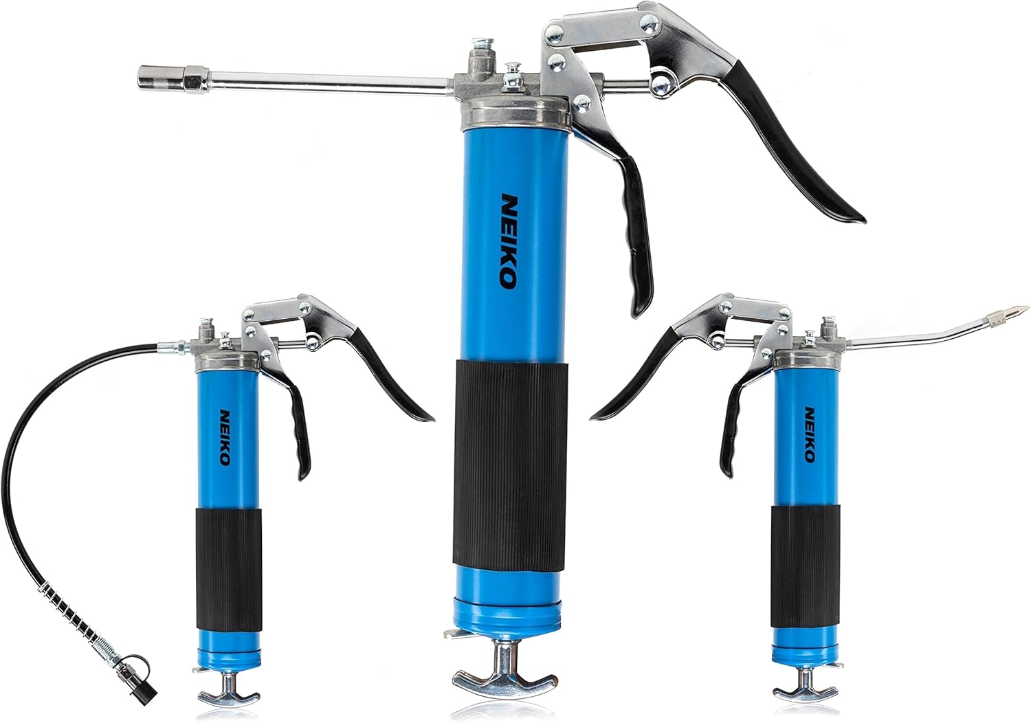 Neiko 12011A Grease Gun, Heavy Duty Pistol Grip Greaser, 6000 PSI, Grease Gun Hose 18 inch, Grease Gun with Zerk Fitting, 6” Straight Extension & 5.5” Bend Ext, Grease Not Included.