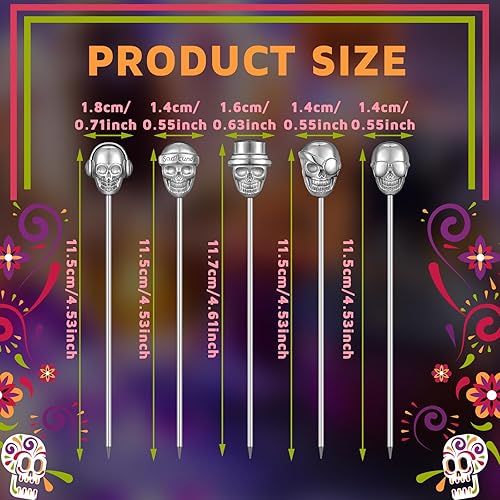 Miniatura 3 de 20 piezas de palitos de cóctel de Halloween, palitos de calavera, púas de Martini, adornos de cóctel para bebidas, calaveras plateadas, palillos de