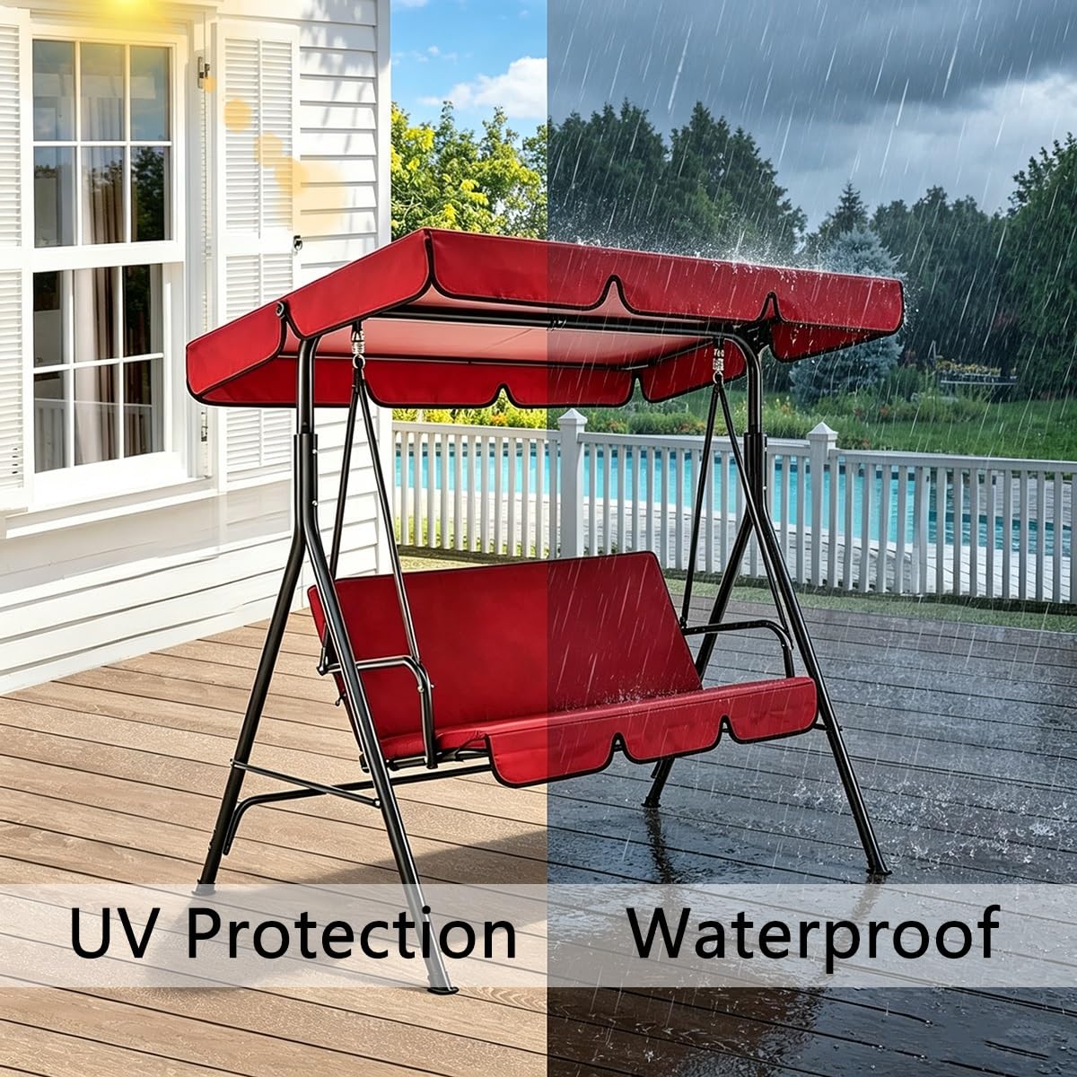 Toit de Balancelle 2/3 Places, Toile de Rechange pour Balancelle de Jardin, Imperméable Anti-UV, Housse de Rechange Extérieure(Brown,164x114x15cm/64x45x6in)