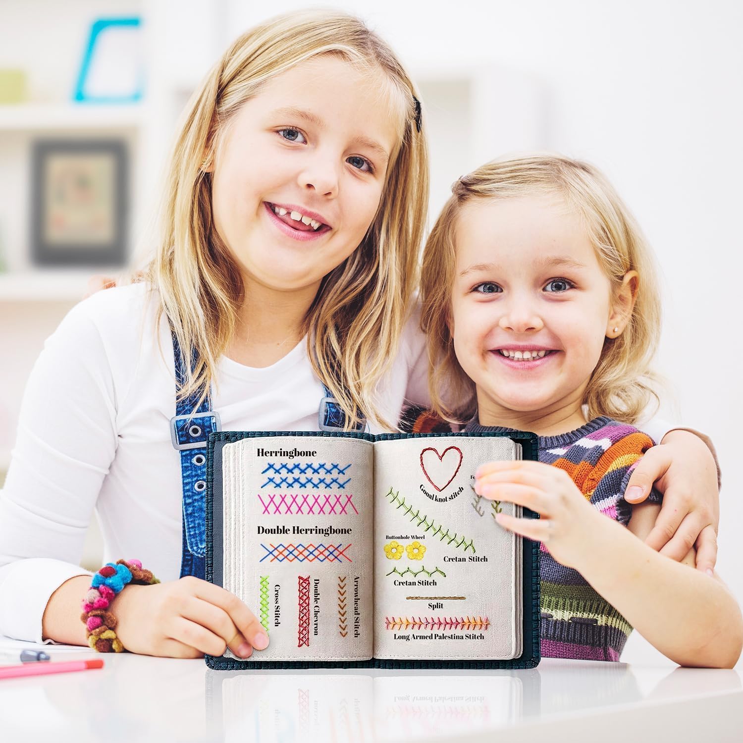 BEBIR New DIY Embroidery Stitch Book Kit,Gift for Craft Lovers,Includes Illustrated Guide to 106 Universal Embroidery Stitches with Free Tutorials and 86-Piece Sewing Tool Kit