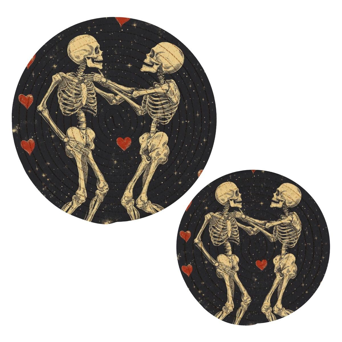 Jumbear A 2Pcs Love Heart Skull Trivets For Hot Pots Nd Pans Nd Pot Holders– Cotton Rope Round Mats, Hot Pads For Kitchens, Coasters, Placemats, Spoon Rest For Cooking Nd Baking