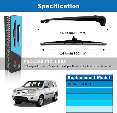 Miniatura 9 de WTI Juego de limpiaparabrisas trasero compatible con Honda Odyssey 2018-2021 Minivancompatible con Honda Passport 2019-2021, kit de limpiaparabrisas