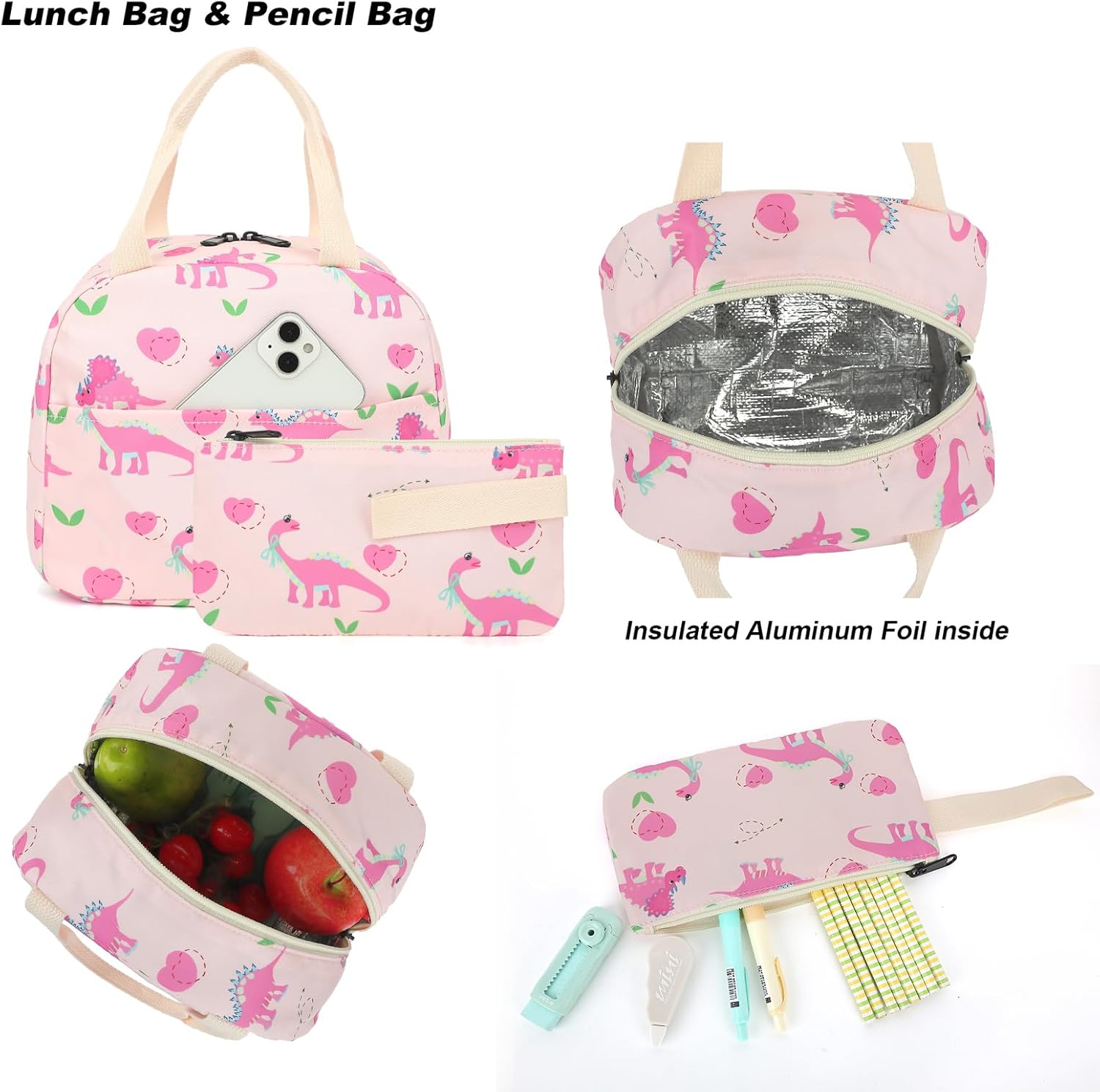 Girls School Backpack Set, Kids Teens School Bag Bookbag with Lunch Bag Pencil Bag