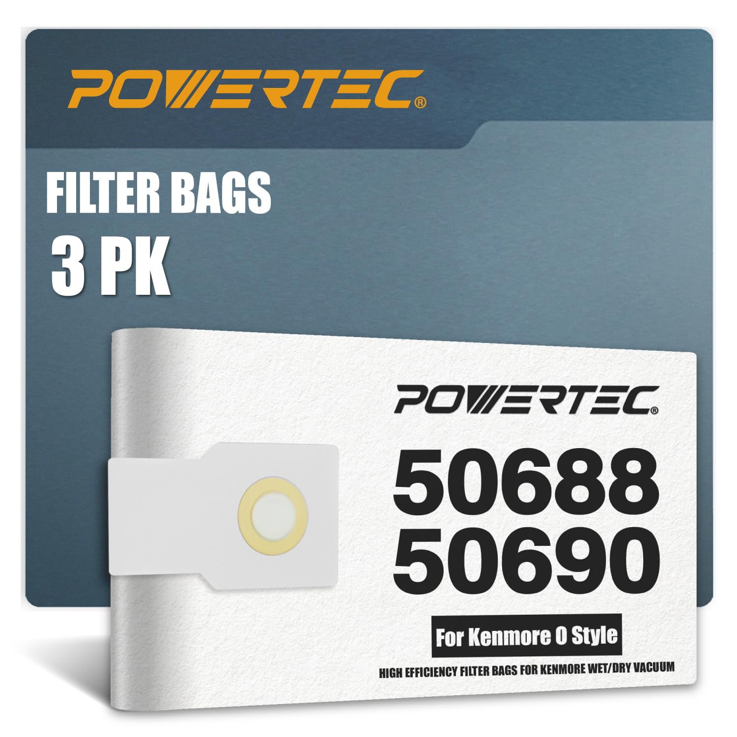 POWERTEC 5068, 50688, 50690 Vacuum Bags for Kenmore 3PK, 53293/53294 for Kenmore Style O Upright Vacuums, Replacement Upright Vacuum Cleaner Bags, Filter Bags, Dust Collection Bags (75060)
