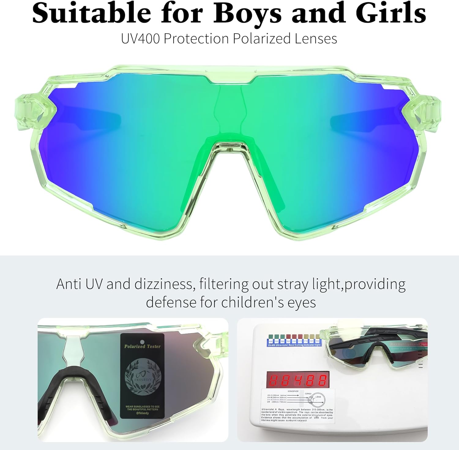FEISEDY Kids Teens Baseball Polarized Sunglasses Lightweight Frame UV400 Sports Cycling Shades for Boys Girls B0190 - Image 4