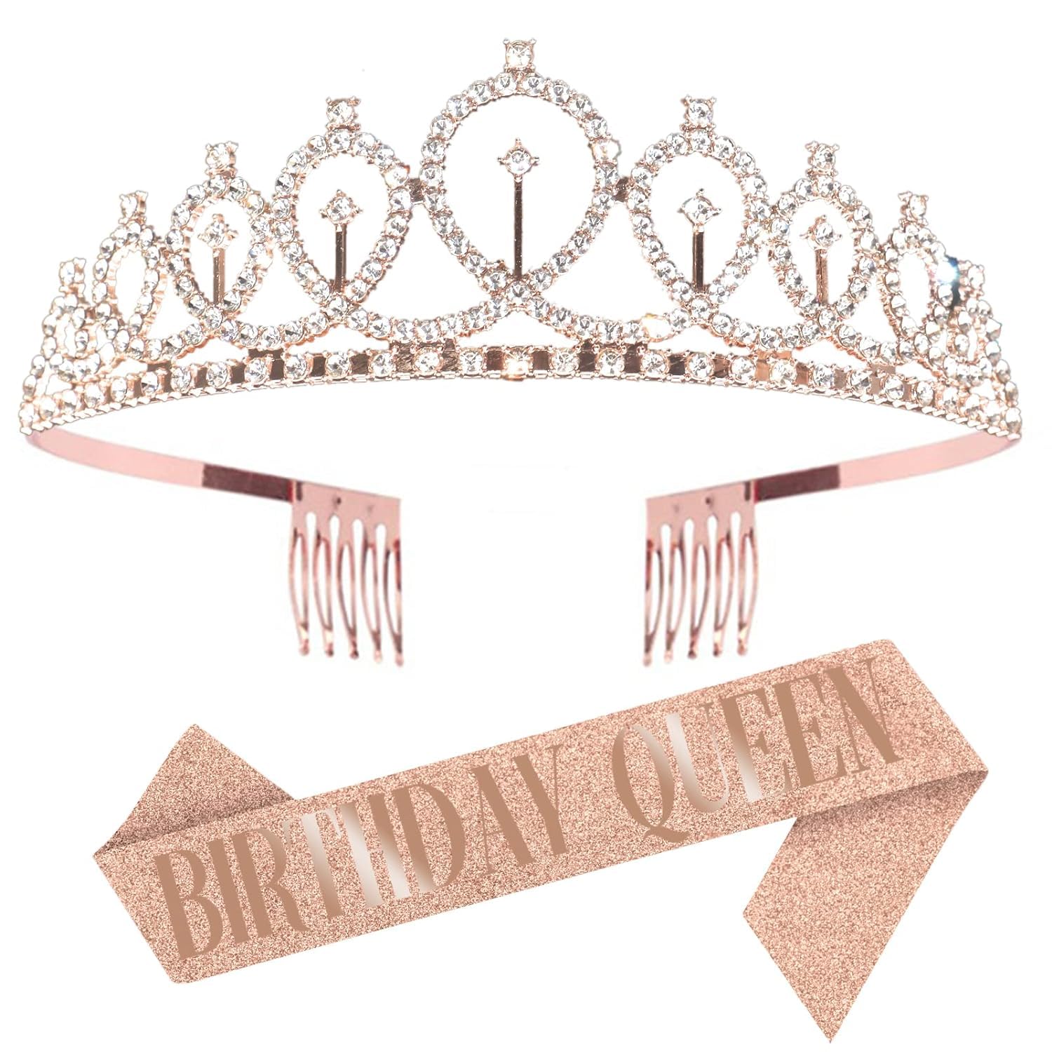 LEXSORudraLand Crystal Tiara Crown Pearl Princess Costume Crown Wreath Headpiece Princess Elegant Crown Bridal Wedding Handmade Hair Accessories Cosplay, Birthday (Birthday Crown)