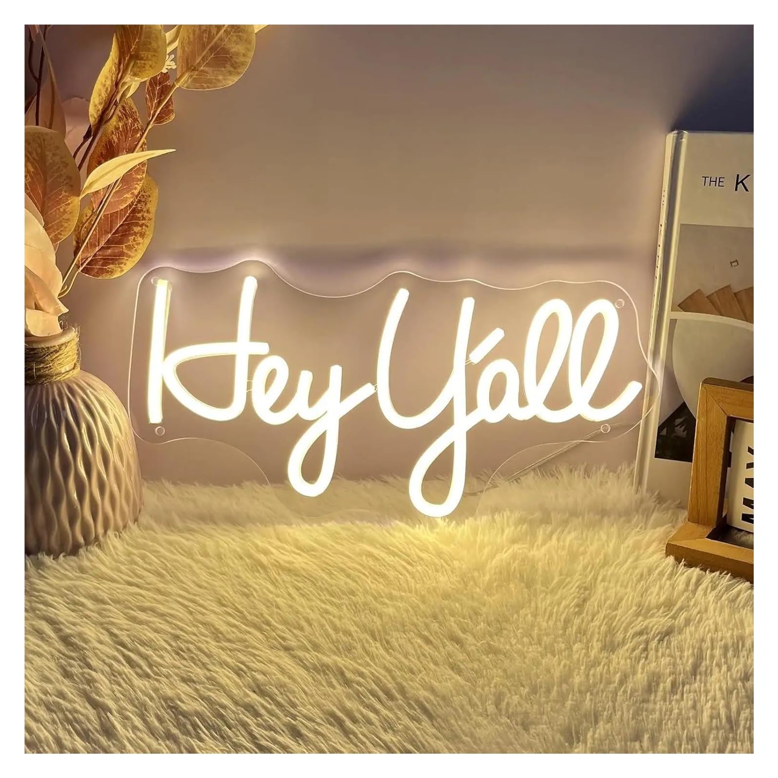 XENITE Hanging Art Neon Signs Hey Y'all Neon Signs LED Light Dimmable USB Powered for Wedding Birthday Party Home Bar Room Personzalized Wall Decor 38.1cmx20.3cm