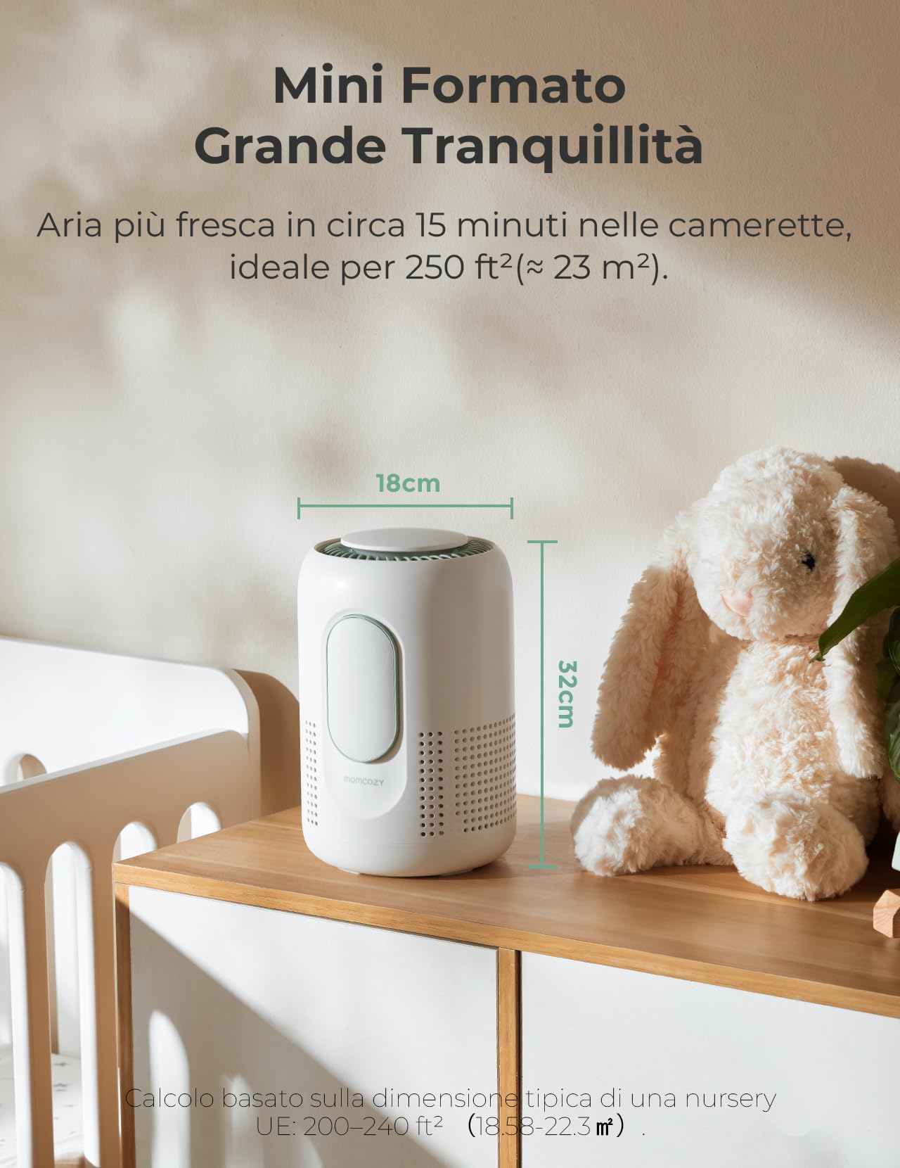 Momcozy Purificatore d'Aria per Cameretta, 4 Filtri HEPA H13 + Carbone Attivo, Monitor PM2.5 in Tempo Reale con Display 3 Colori, Sleep 21 dB, Luce Notturna Dimmerabile