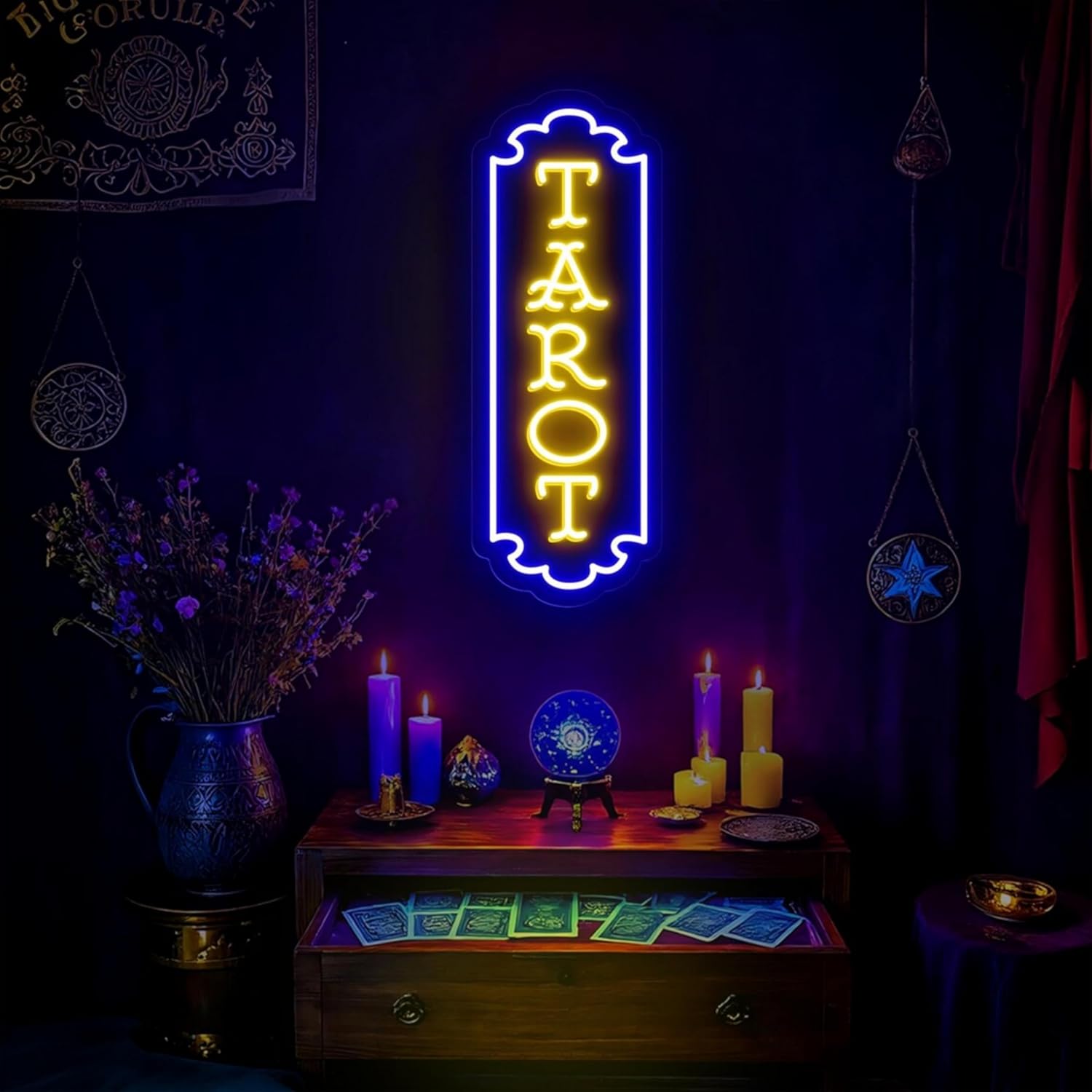 Tarot Neon Sign, Mystical LED Wall Light, Occult Room Decor, Witchy Fortune Teller Gift, Spiritual Room Decor, Spooky Astrological sign, Gothic Lover Gift, Dark Gothic Wall Art