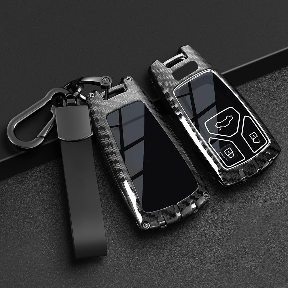 Coque clé Audi avec porte-clés carbone, étui protection pour télécommande A1 A3 A4 A5 A6 Q7